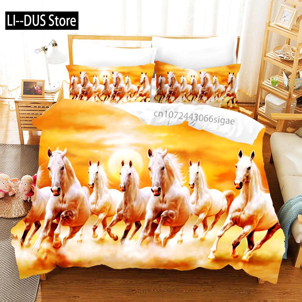 Duvet Cover Running Horse Bedding Set Animal Duvet Cover Soft Comforter Grassland Queen Size For Decor Boy Teens Adult Bedroom