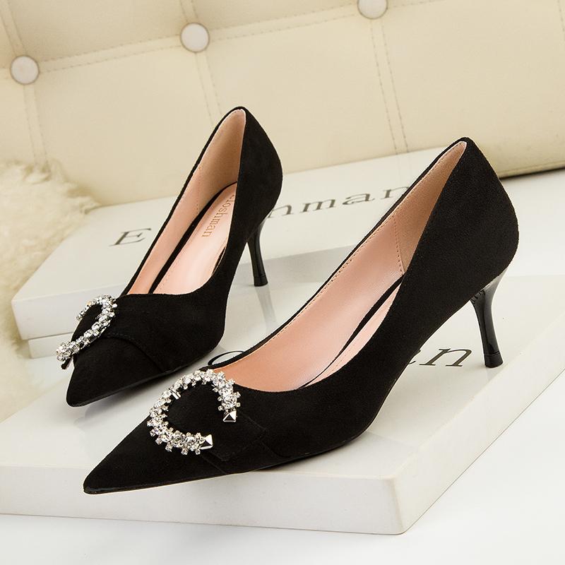 Fashion NEW Silver Black Women Bridal Wedding Shoes Faux Sequins Cloth Rhinestone Crystal Buckle Shallow Woman Pumps Stiletto High Heel