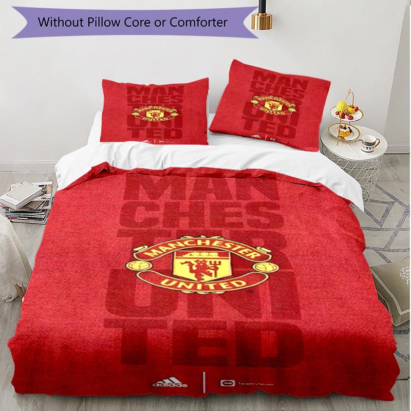 3pcs Duvet Cover Set (1*Duvet Cover + 2*Pillowcase, Without Core), Manchester United F.C Print Soft All‑Season Bedding Set, Home Bedroom Decor Gift