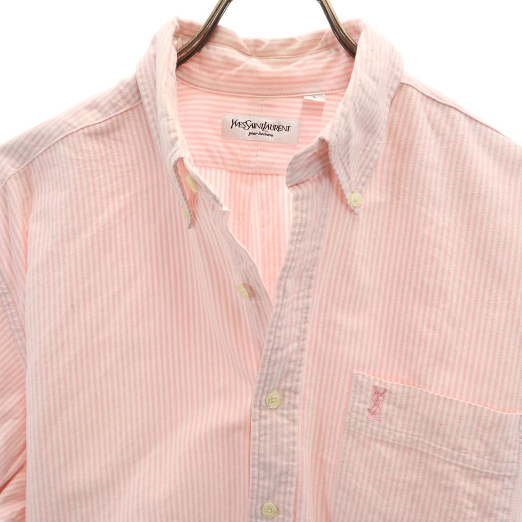 Yves Saint Laurent 90s Old Striped Pattern Long Sleeve Oxford Button Down Shirt Men's Used