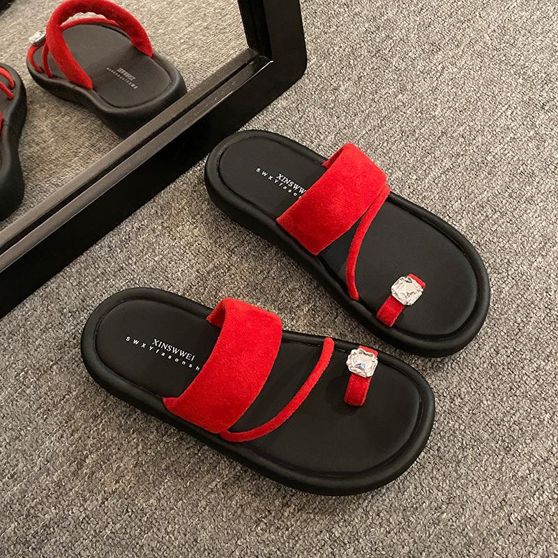 Zehentrenner-Hausschuhe mit Zehensteg für Damen-Oberbekleidung Sommer neue dicksohlige modische vielseitige coole Hausschuhe