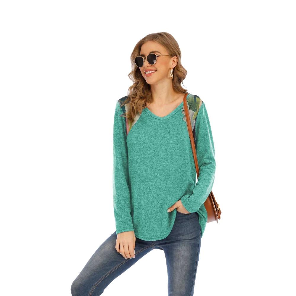 

Женский топ с круглым вырезом, цветная свободная повседневная футболка с длинным рукавом и крестиком