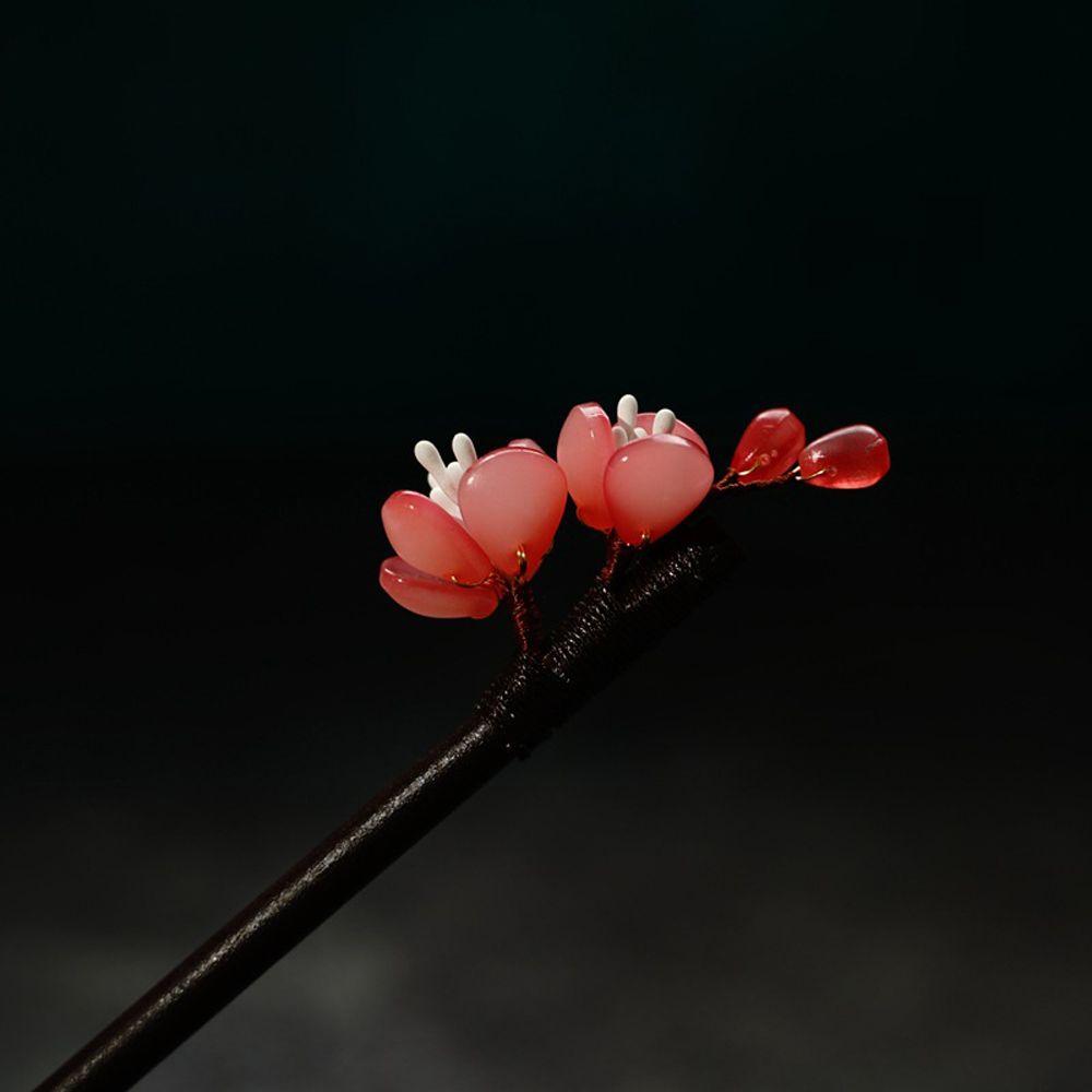 Hanfu Dress 1 Pc Flower Hair Clips Glass Hair Sticks Hair Fork Hairpin Wooden