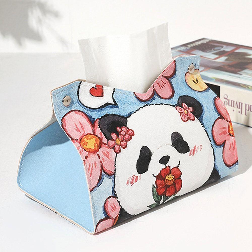 Panda Car Tissue Box Desktop Table Napkin Holder Case Storage Box Desktop PU Leather Tissue Container Bathroom Home Decortion
