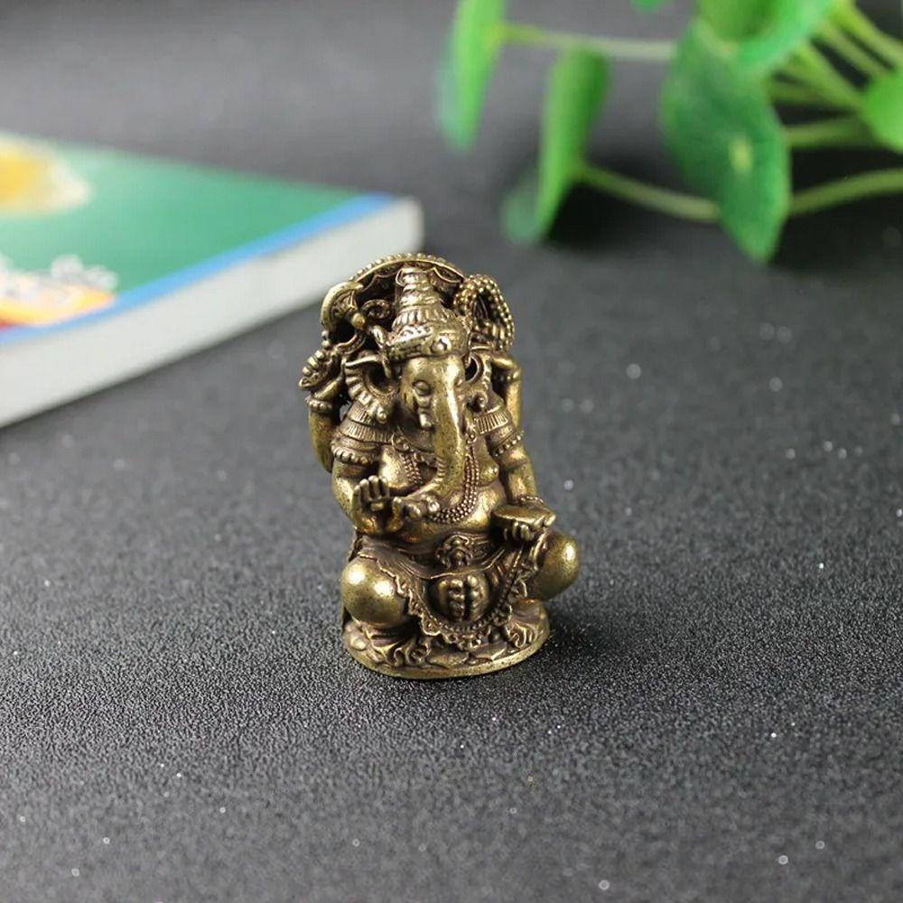 Vintage Ganesha Statue Brass Elephant Hindu God Figurines Elephant God Figure Sculpture  Car