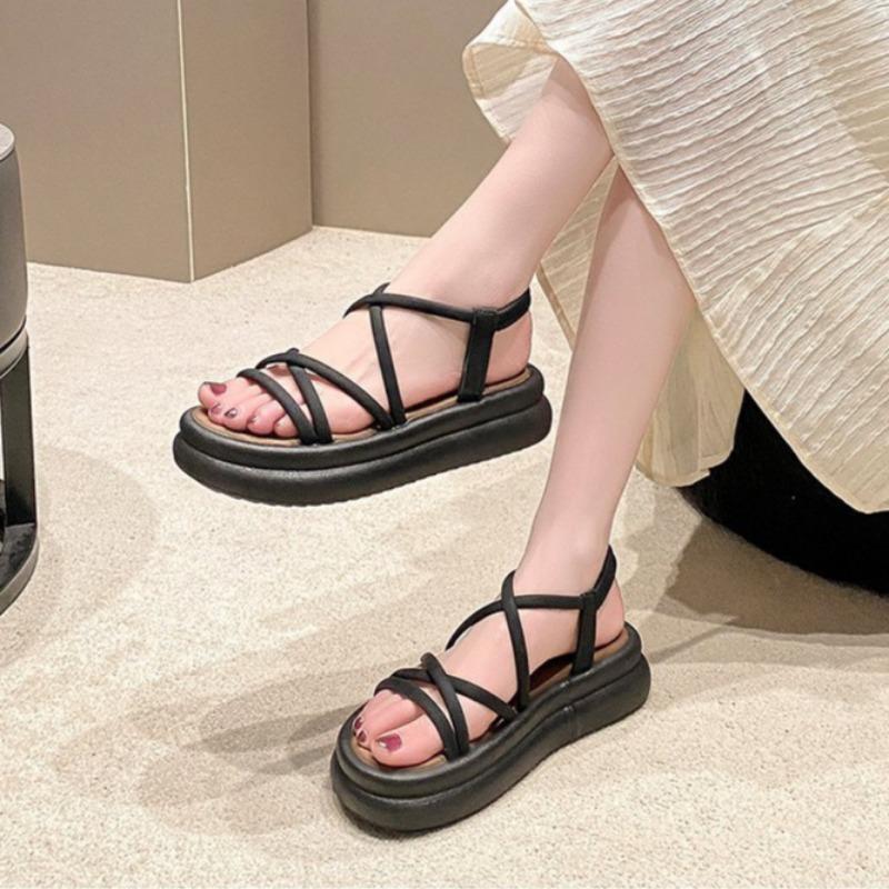 Letnie nowe proste sandały na grubej podeszwie typu muffin