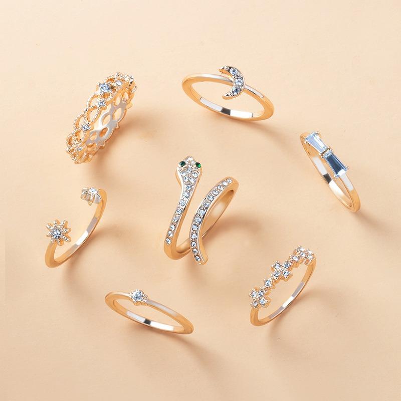 Bohemian Ring Set Jewelry Star Moon Jewelry Alloy Snake Ring Set