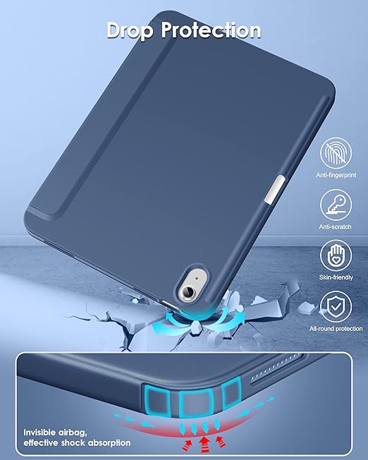 New Tri-fold Soft TPU PU Leather Tablet Case for iPad 10.9" 2022 - Lightweight Folio Stand with Pencil Holder-Auto Sleep/Wake