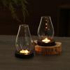 Solid Wood Base Glass Candle Holder Transparent Incenses Stove Lamp  Coffee Dining Room