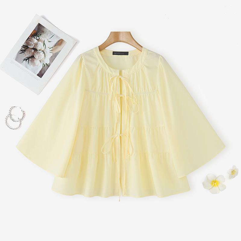 ZANZEA Blusa casual da donna a maniche 3/4 con scollo rotondo