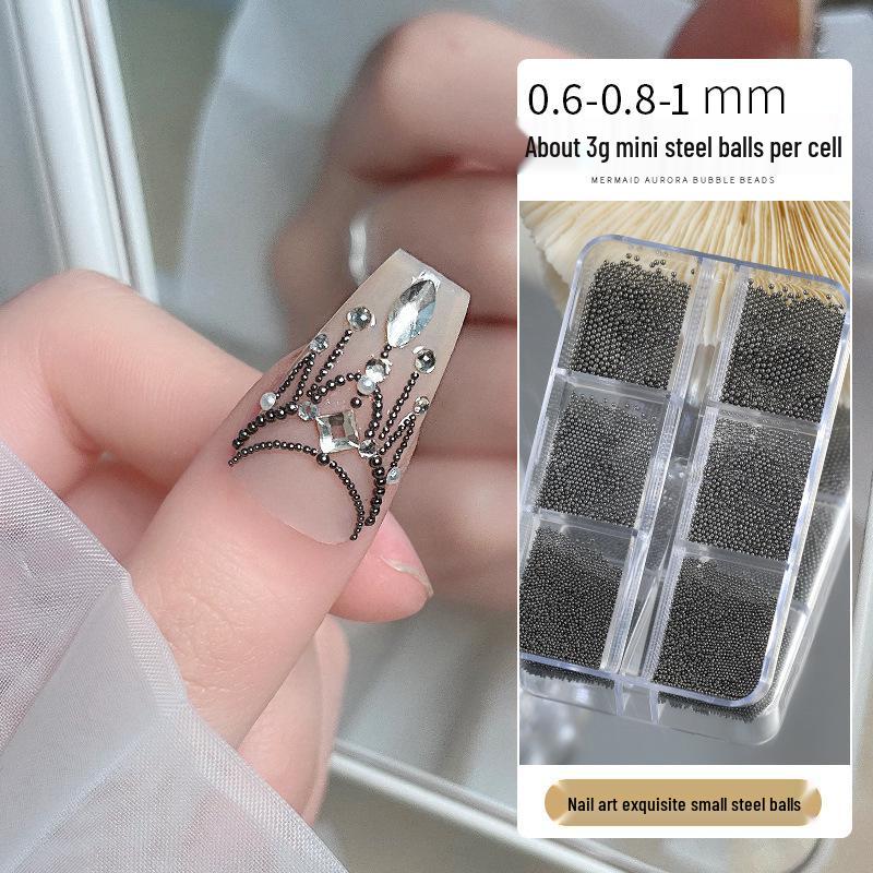 Multi-Color Mini Steel Beads for Nail Art - Silver, Gold & Rose Gold, 6 Sizes