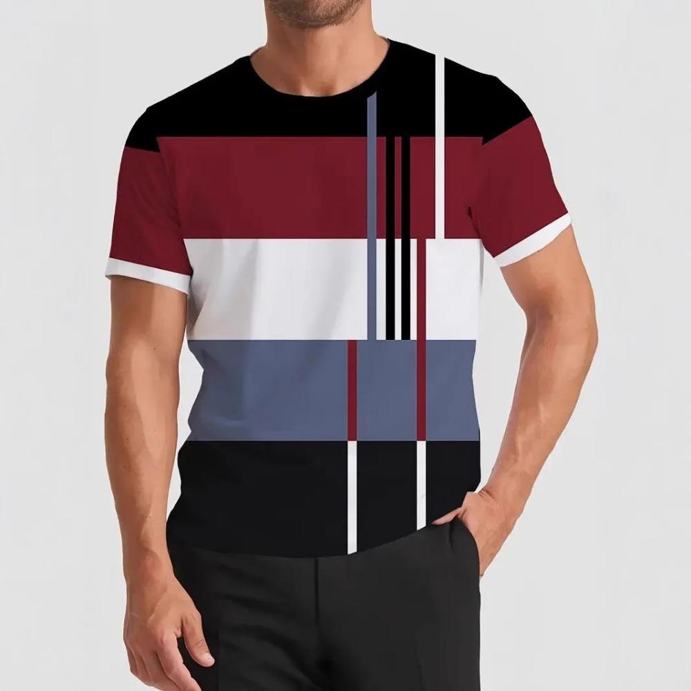 2026 Summer New Men's T-shirt with 3D Stripes Pattern Print - Street Casual Fashion Comfortable Soft Breathable