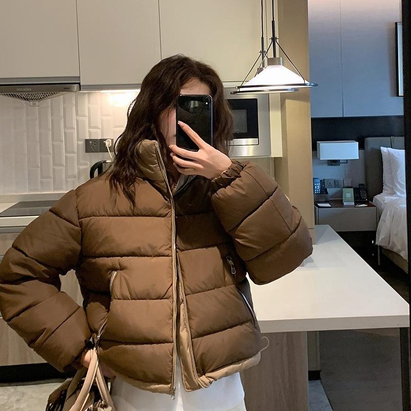 

Новое двухстороннее зимнее женское однотонное хлопковое пальто-куртка Модное простое и атмосферное женское хлопковое пальто-куртка XL