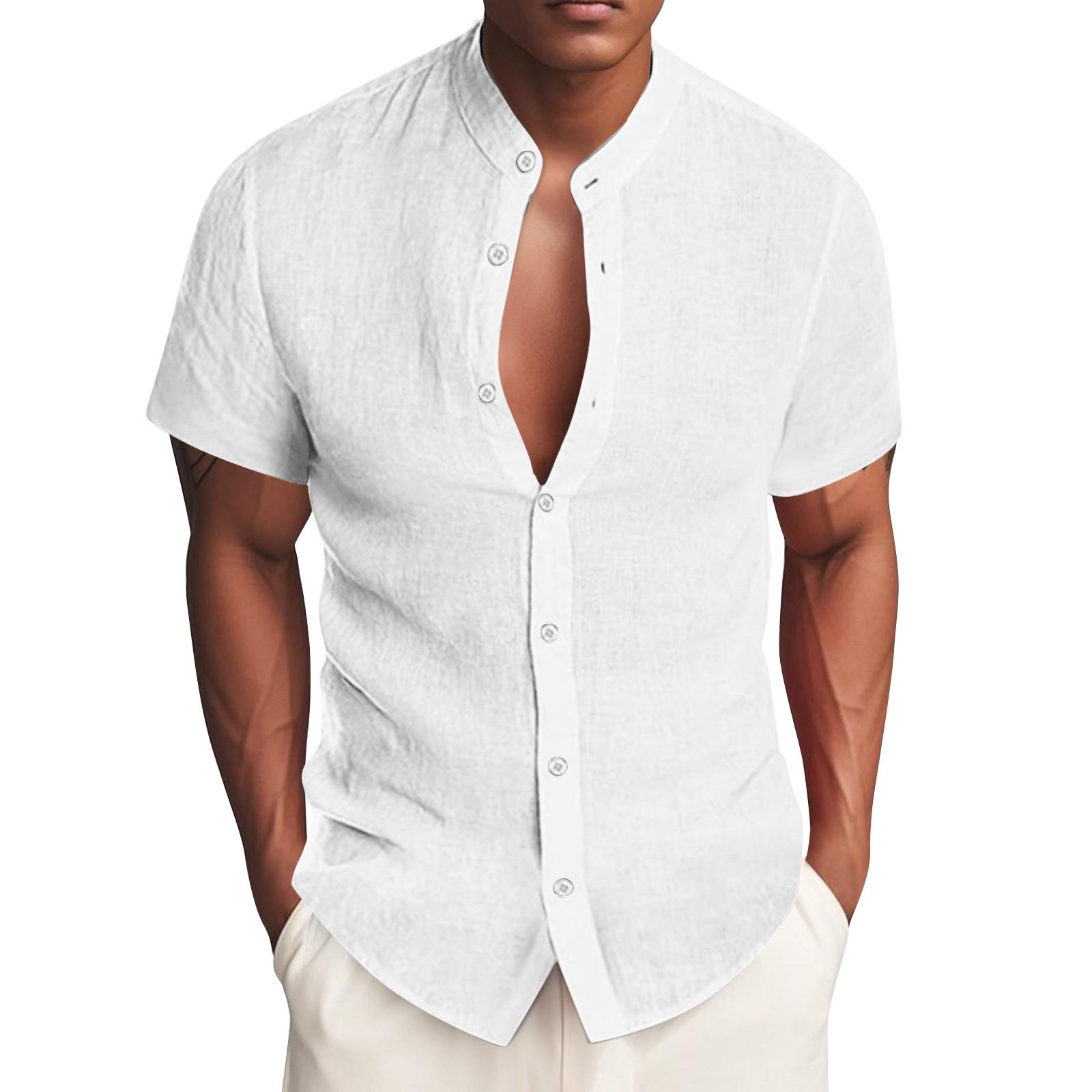 

Мужская повседневная деловая однотонная рубашка с коротким рукавом, мужская рубашка на пуговицах с воротником-стойкой XXXXL белый