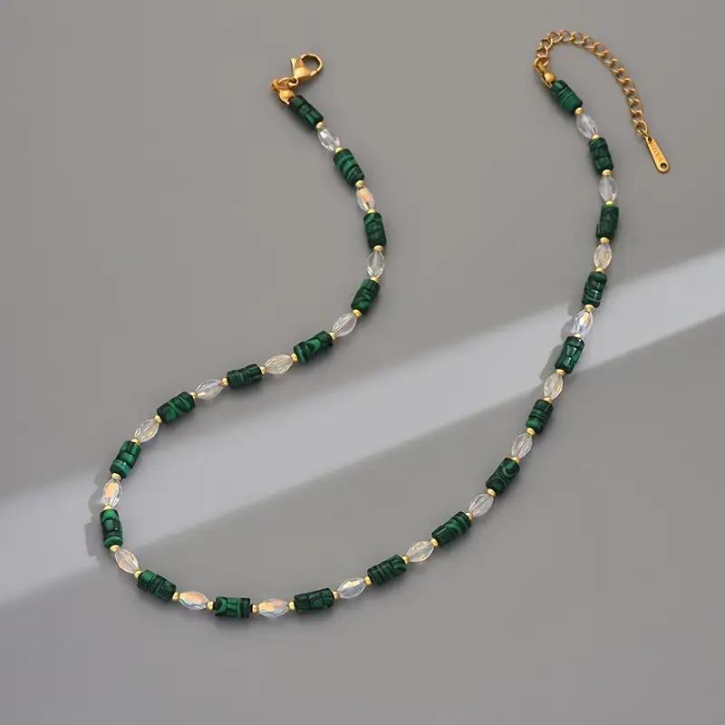 Зеленое Малахитовое Бусинное Ожерелье с Прозрачными Хрустальными Золотыми Акцентами – Регулируемая Бохо Цепочка Ожерелье для Женщин, Подарок из Натуральных Камней зелёный