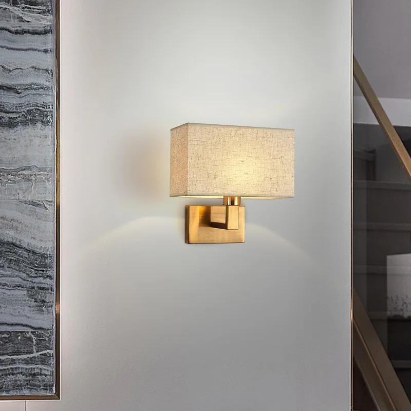 Minimalist Black or Bronze Wall Sconces with Rectangle White Yellow Fabric Shade for Bedroom Hallway USB Wall Lights with Switch