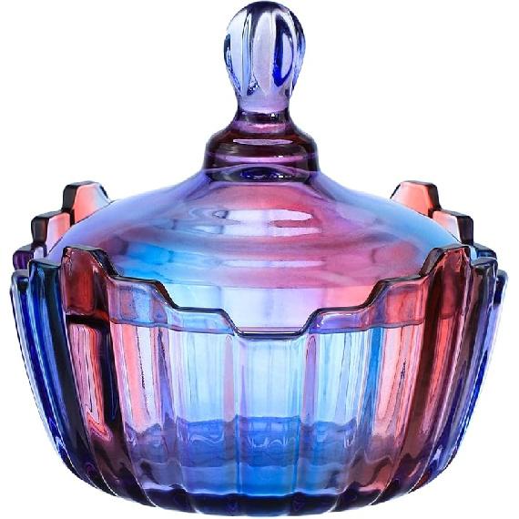 SOCOSY Королевская большая стеклянная конфетница с крышкой Фиолетовая Радужная Прозрачное Стекло Аптекарский Банка Банка для Конфет Свадебные Банки для Конфетного Буфета Банка для Еды (27oz) Purple-10 oz