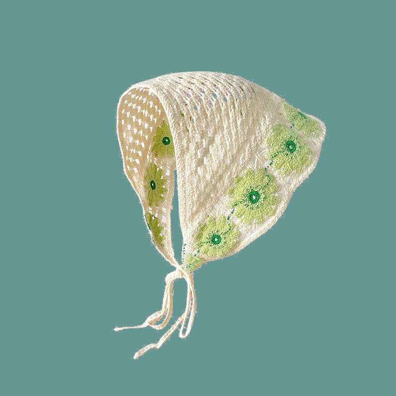 Retro Knitted Hollow Triangle Headband Daisy Strawberry Handmade Crochet Triangle Scarf Headgear Handmade Headscarf