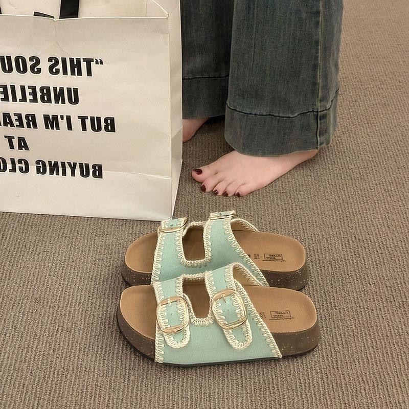 

Woven slippers women s summer wear 2025 new small soft bottom thick bottom heightening Internet celebrities versatile and beautiful one-word drag 40 зелений