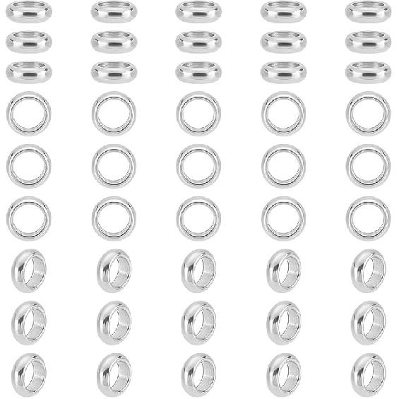 UNICRAFTALE 60pcs Rondelle Spacer Beads Stainless Steel Loose Beads 6mm Hole Spacer Beads Smooth Surface Beads Finding for DIY Bracelet Necklace 6mm