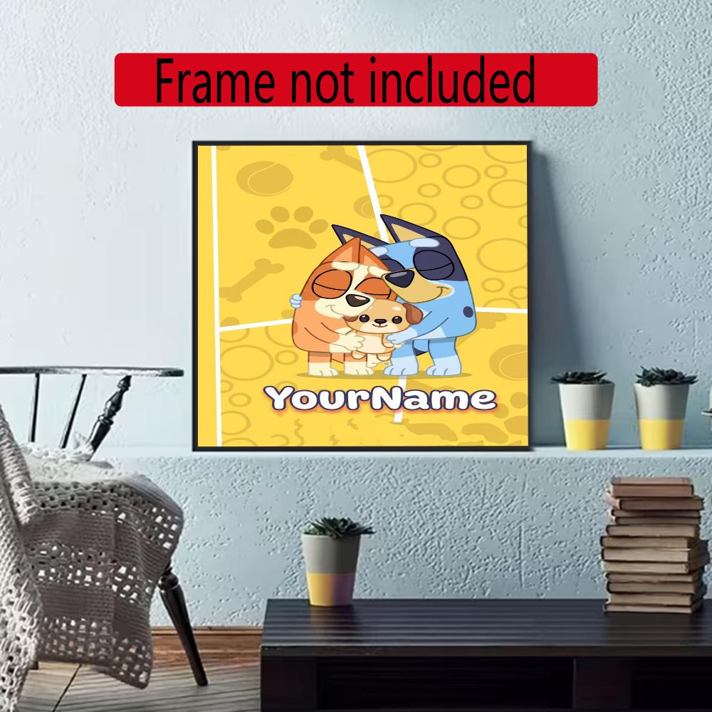 Bluey Customize Your Name Diamond Painting Round Diamond Diy Frameless Holiday Artwork Suitable For Home Office Wall Decoration