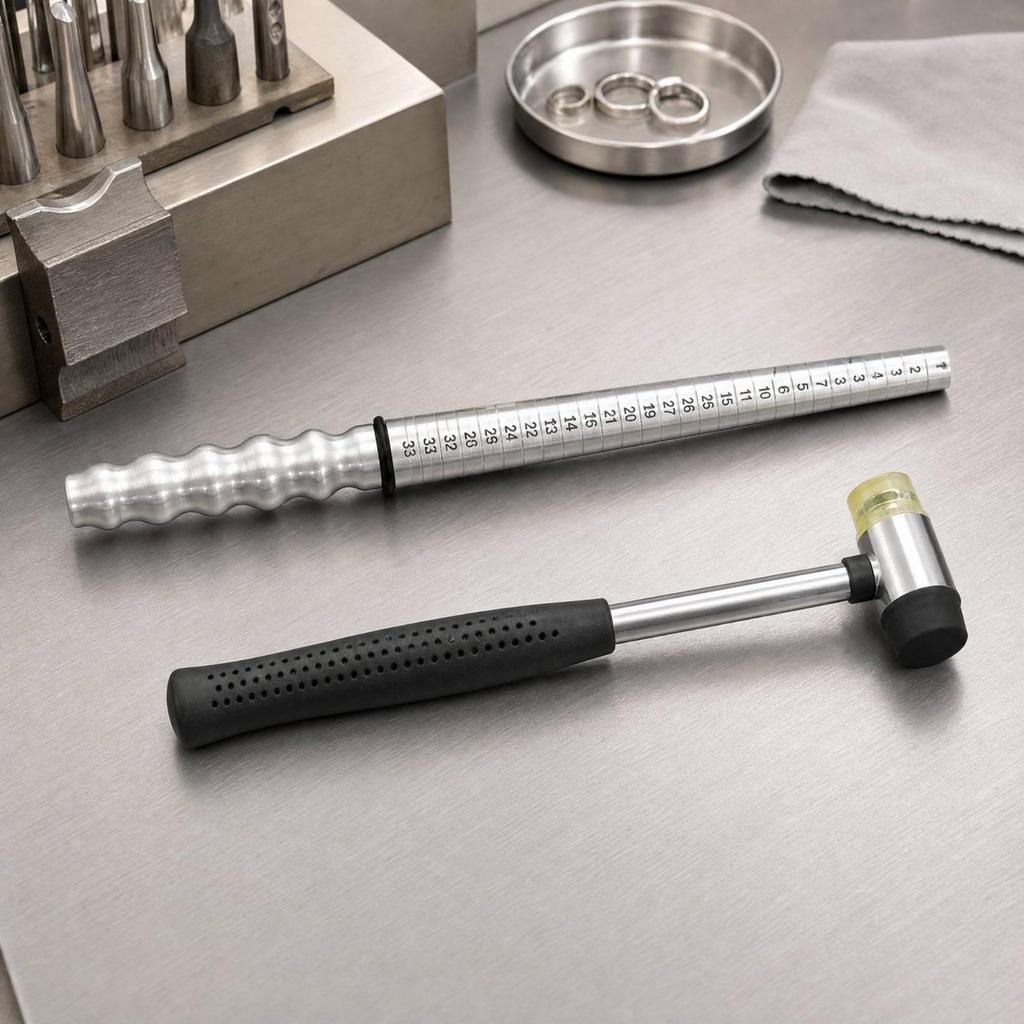 Jewelry Sizing Cone Mandrel with Rubber Mallet Professional for Home Use