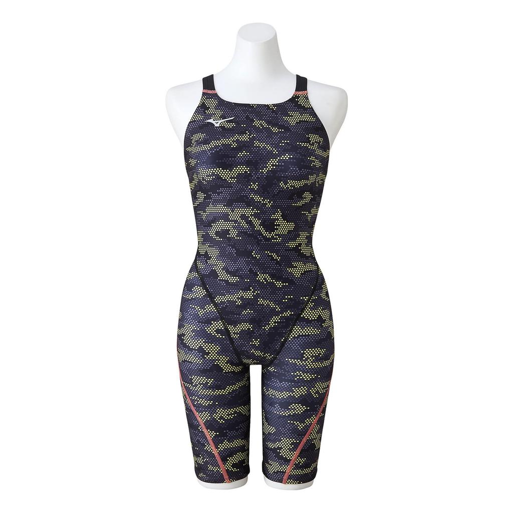 Mizuno Exersuit Half Suit N2MGA773 for Competitive and Training Swims Women's Black/Volt,