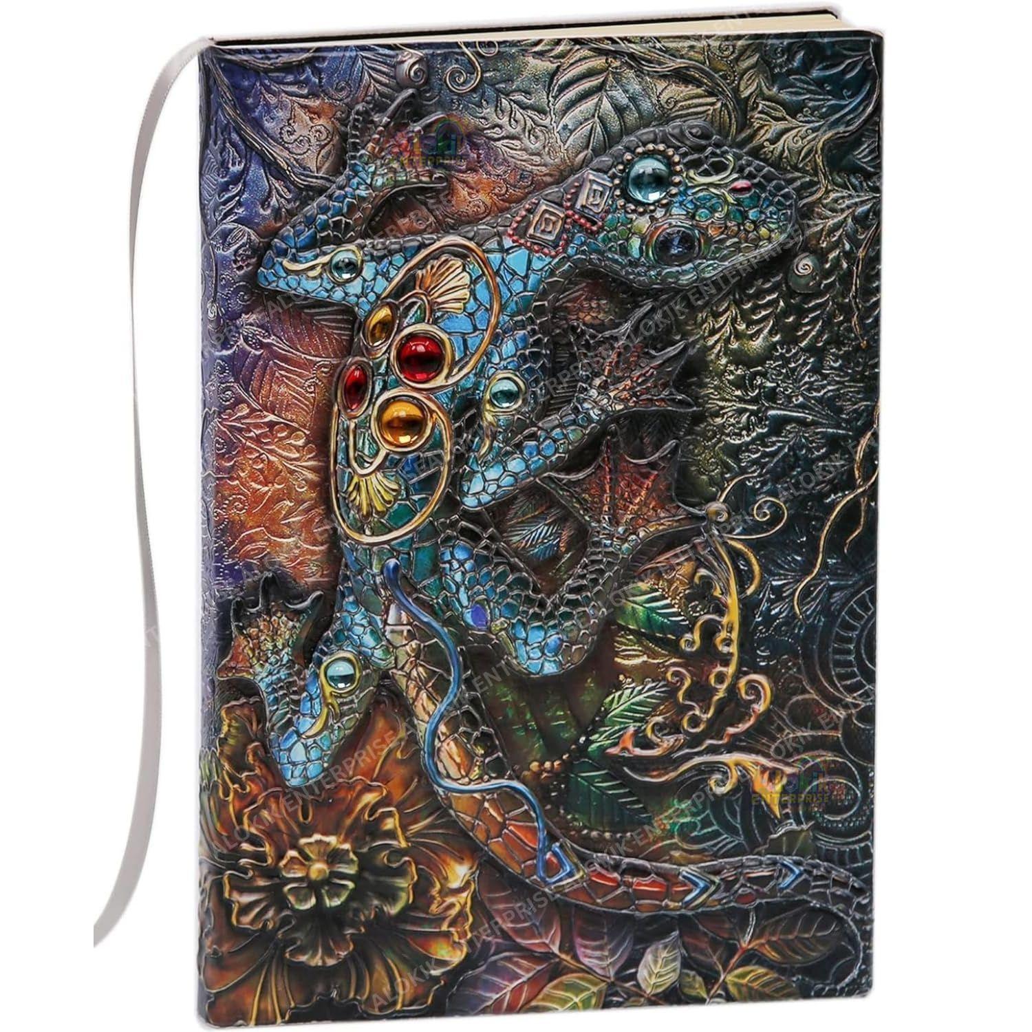 

Superaura 3D Lizard DND Vintage Leather Journal Writing Notebook with 200 Pages A5 Journal Diary,Antique Handmade Leather Diary