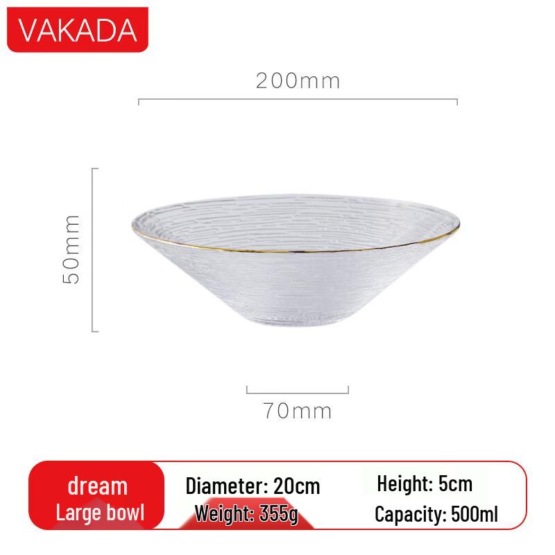 VAKADA Minimalist Glass Salad & Dessert Bowl