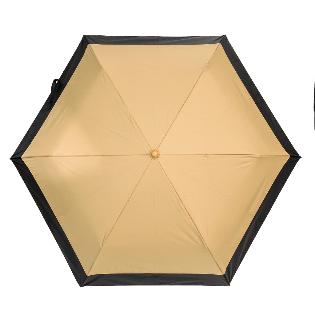 Folding Parasol for Both Rain and Shine Bamboo for Women [VITAFELICE] (lightweight/curved Handle) Vsgz-452z (combination (beige Black))
