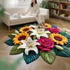 Living Room 3D Floor Mat Flower Carpet Circular Home Peony Flower Petal Shaped Living Room Bedside Mat