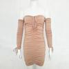 Sexy Women Off Shoulder Bandage Bodycon Dress Long Sleeve Slim Elastic Party Dress Autumn Winter Black White Red Yellow Coffee Army Green S M L