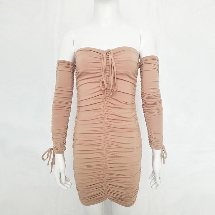 Sexy Women Off Shoulder Bandage Bodycon Dress Long Sleeve Slim Elastic Party Dress Autumn Winter Black White Red Yellow Coffee Army Green S M L