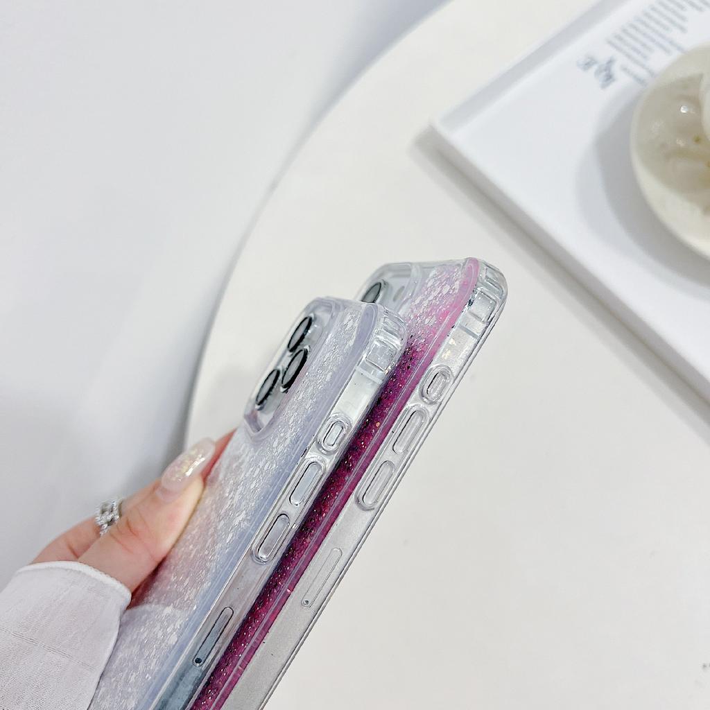 For iPhone 15 Pro Max Case Glittery Powder Acrylic + TPU Phone Cover with Pearl Bead Strap