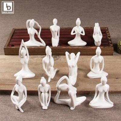 Elegant Ceramics Yoga Poses Girls Women Figurines Porcelain Lady Figure Statue Sculpture Yoga Studio Home Decor Ornaments Gifts