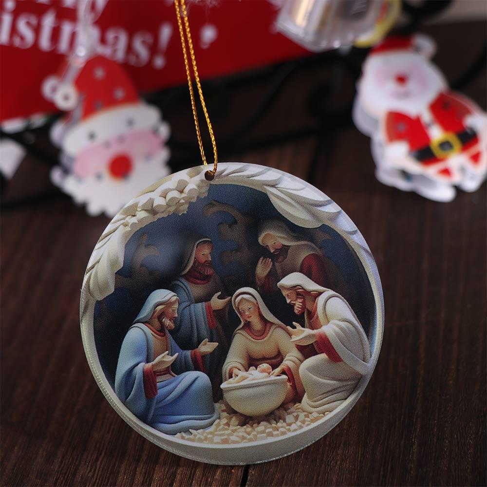 3d Effect Acrylic Flat Ornaments Acrylic Xmas Tree Pendants Jesus Hanging Ornament  Christmas