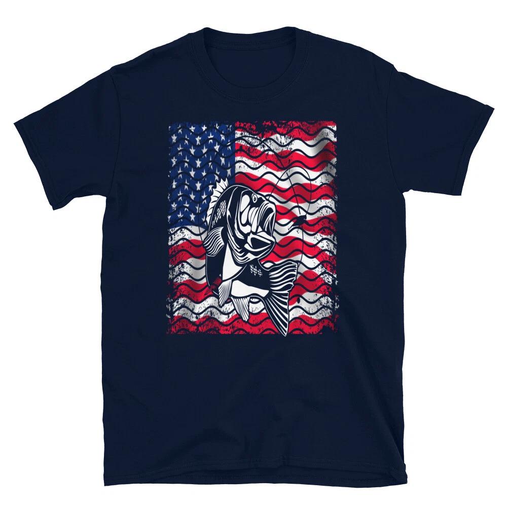 US American Flag Patriotic Fishing Fish Nature Outdoors T-Shirt 2XL