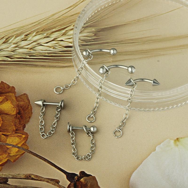 Multifunktionaler Lippen- und Augenbrauenstecker aus Edelstahl mit Kette und Konusdesign