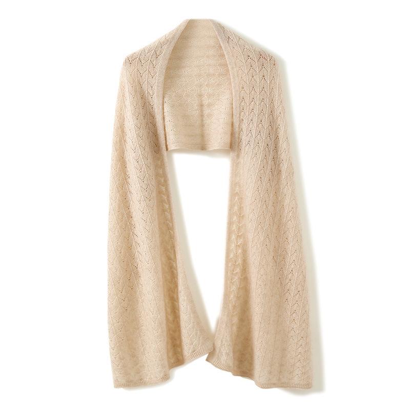 Cashmere 2025 Women's Solid Color Knitted Scarf Shawl – Hollowed-out Neck Protection for Autumn/Winter.