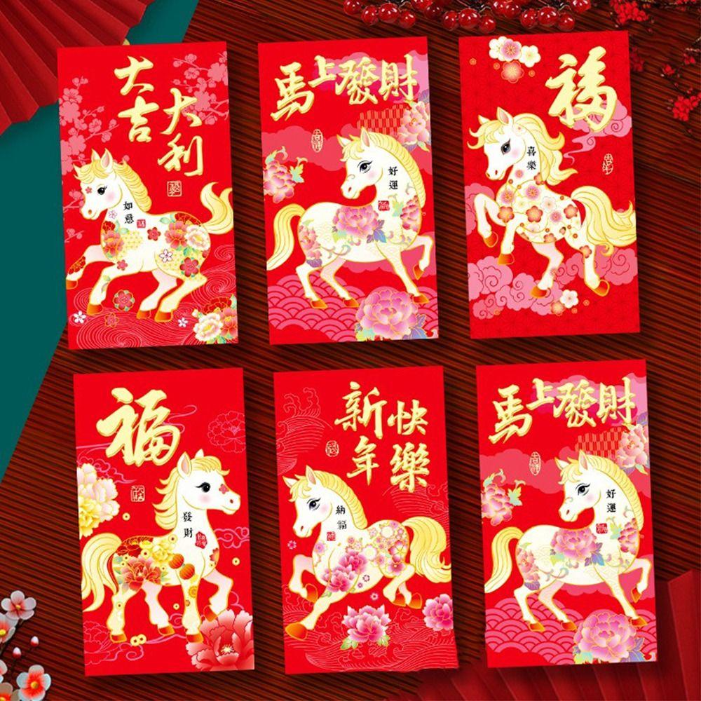 6pcs Cartoon Lucky Red Pocket Blessing New Year Money Bag Money Envelope  Marriage Celebration