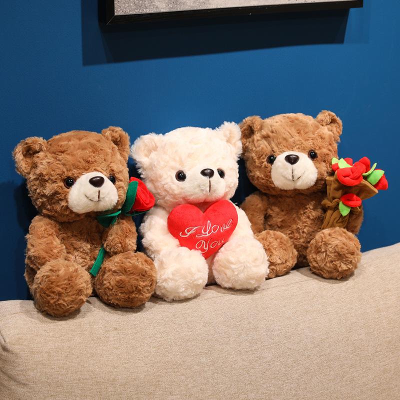 Cartoon Niedlicher sitzender Bär Plüschtier Kuscheltier Valentinstag Rose Herz Tier Bär Puppe Freundin Geburtstagsgeschenk