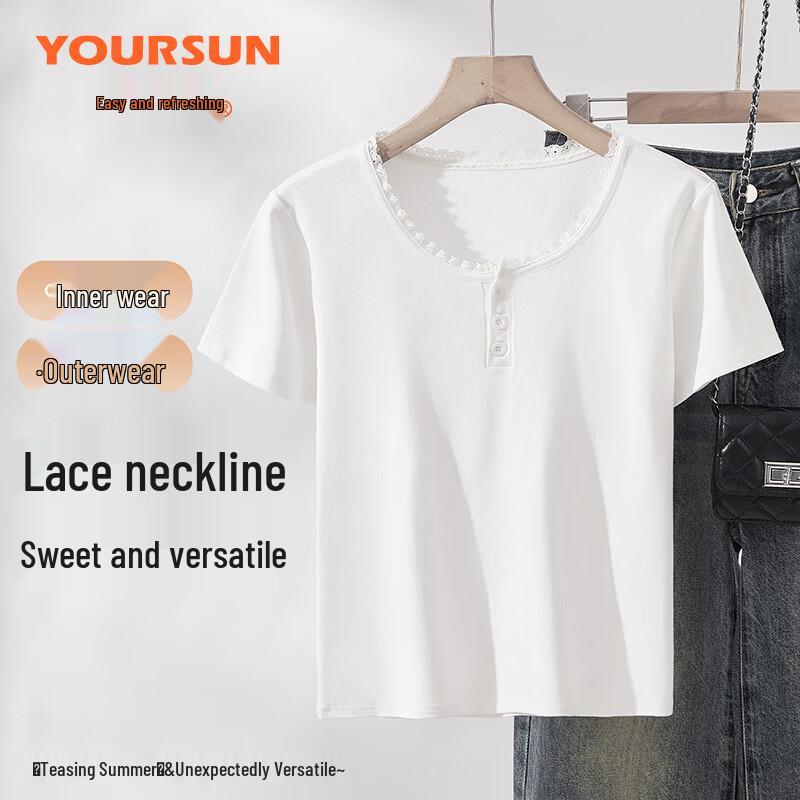 

Yiershuang Women s Lace Button Round Neck Short Sleeve T-shirt XL