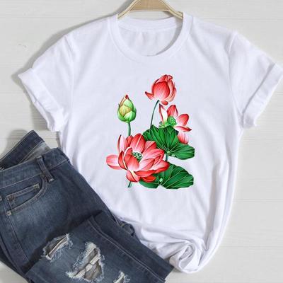 (Asian Size) Women Print Tee Lovely Flower Cute Top Clothing Fashion Tshirt Lady Female Casual 90s Trend Short Sleeve Graphic T-shirt