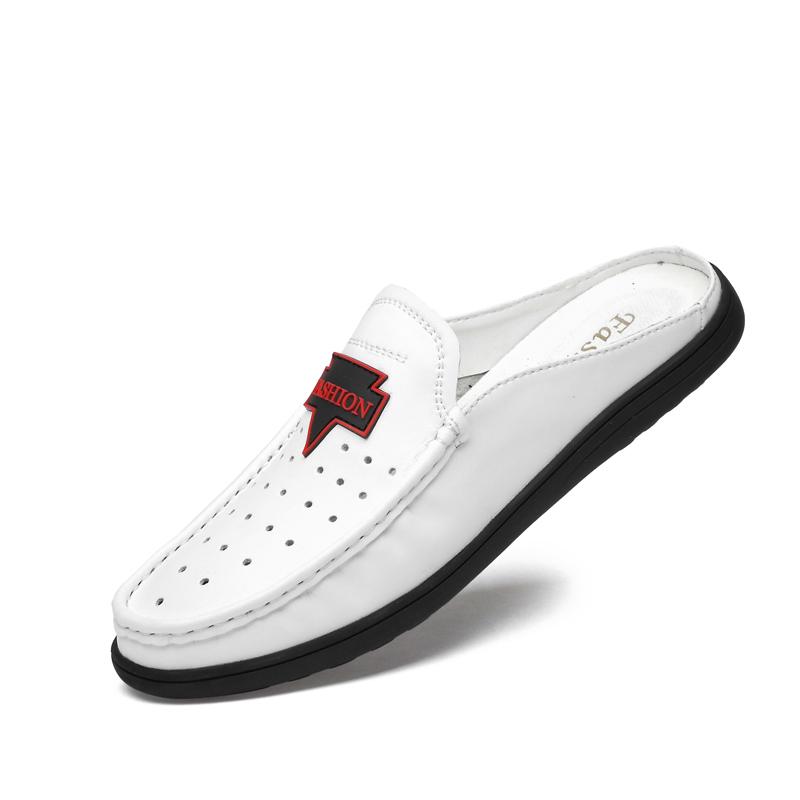 Men'S Sandals Wear Half Slippers For Men Genuine Leather Mens Shoes Summer Breathable Luxury Shoes Casual Loafers Man Moccasins