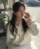 Stmg Margarine Applique Loose Two-Way Zipper Hoodie Ivory