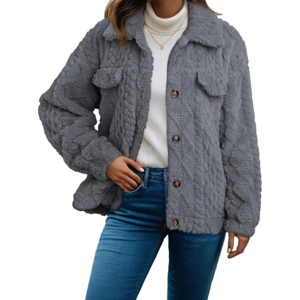 Fall Winter Women's Lapel Fleece Cardigan Long Sleeve Casual Warm Thick Coat For European American