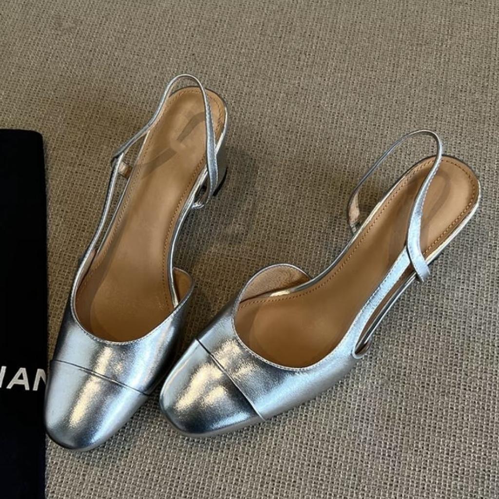 Sheepskin Version~ French Retro Literary and Artistic Style One-pedal High-heeled Sandals Women's Round Head Back Strap Leather Toe Shoes
