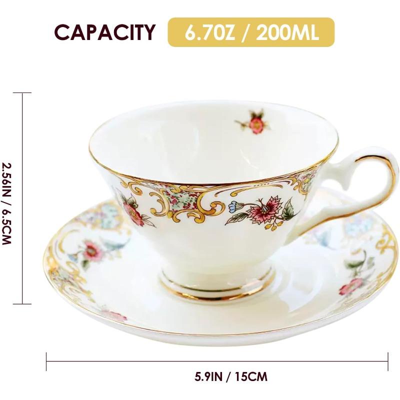 Bone China Tea Cup and Saucer Sets,Porcelain Tea Set with Teapot, Sugar Bowl,Creamer Pitcher,Floral Vintage Tea Cups and Saucers for Party Gift Giving