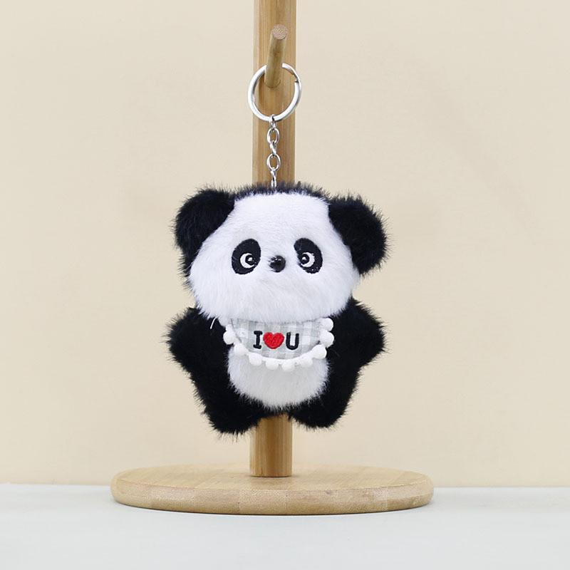 Love Bib Heart Panda Plush Keychain Toy Cartoon Stuffed Doll Gift Decoration