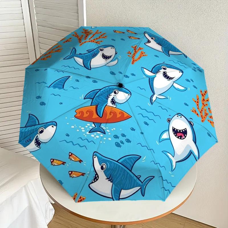 

1pc Ocean Adventure: Sharks & Coral Umbrella with Plastic Handle,Suitable for All Seasons Home Travel Outdoor UmbrellaDD1405